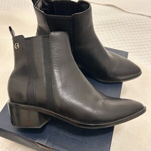 Cole Haan Black Ankle Boots with Gold Accent